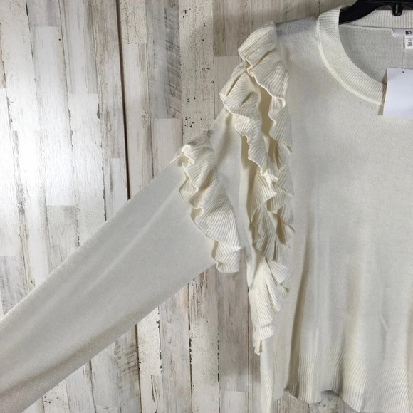 BP Nordstrom Ruffle Pullover Sweater Long Sleeve S Blouse Ivory White Knit Cozy - Picture 3 of 5